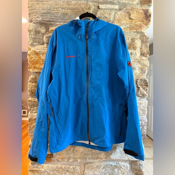 Mammut Dry Tech Jacket Mens 2XL Turquoise Hooded Premium Zip Rain Coat Hiking - Picture 1 of 9